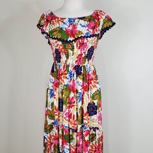 Sam And Jess Off The Shoulder Floral Smocked Maxi Dress Multicolor Boho Size M